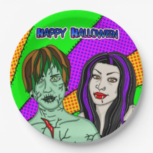 Halloween Party   Pop Art zombie Vampire  Paper Plate
