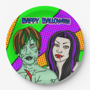 Halloween Party Pop Art zombie Vampire Paper Plate