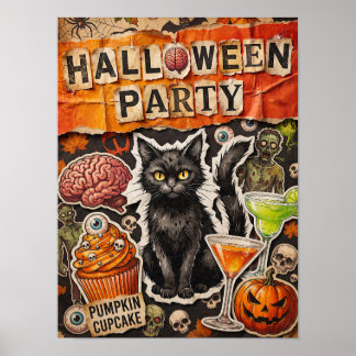 Halloween Party Poster With Black Cat