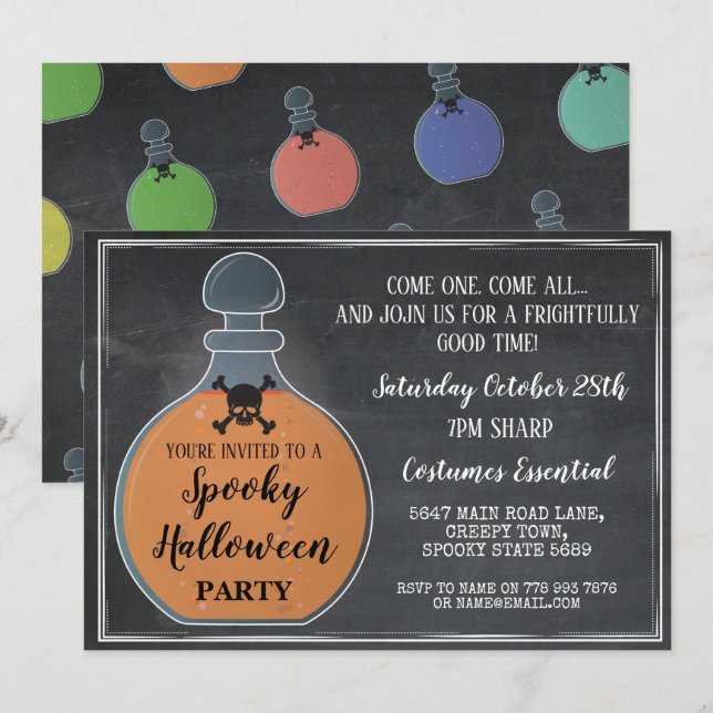 Halloween Party Potions Poison Bottle Skull Bones Invitation (Front/Back)