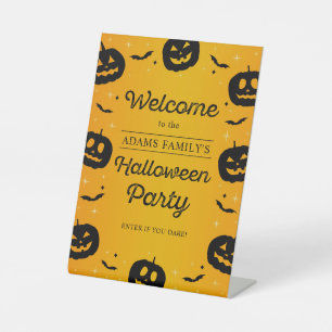 Halloween Party Pumpkin & Bats Welcome Sign