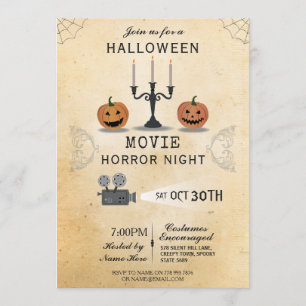 Halloween Party Pumpkin Horror Invite Movie Night