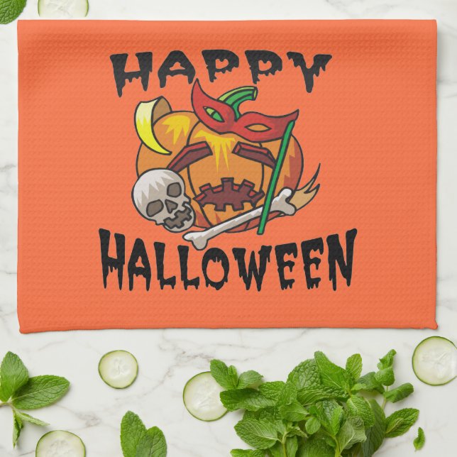Halloween Party Pumpkin Kitchen Towel (Folded)
