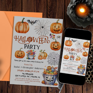 Halloween Party Pumpkin Trick or Treat Kids Adults Invitation
