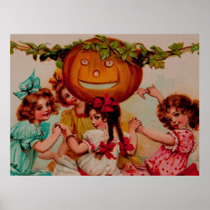 Halloween Party Pumpkin Vintage Art Poster