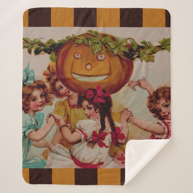 Halloween Party Pumpkin vintage Sherpa Blanket (Front)