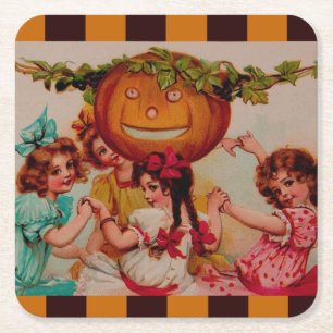 Halloween Party Pumpkin vintage Square Paper Coaster