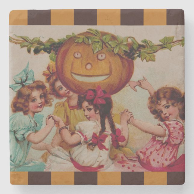 Halloween Party Pumpkin vintage Stone Coaster (Front)