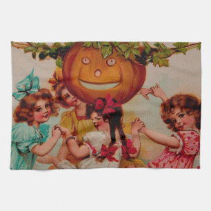 Halloween Party Pumpkin vintage Tea Towel