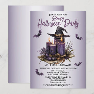 Halloween Party Purple Candles Bats Spooky Scary Invitation