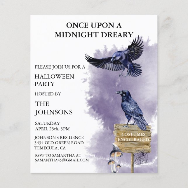 Halloween Party Raven Crow Watercolor  (Front)