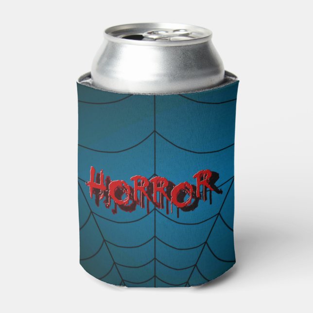 Halloween Party Red Horror Spider Web Blue Scary Can Cooler (Can Front)