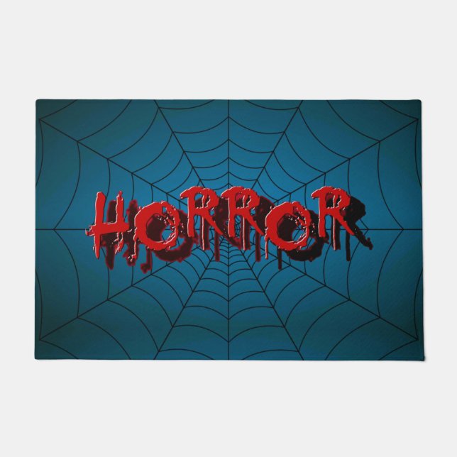 Halloween Party Red Horror Spider Web Blue Scary Doormat (Front)