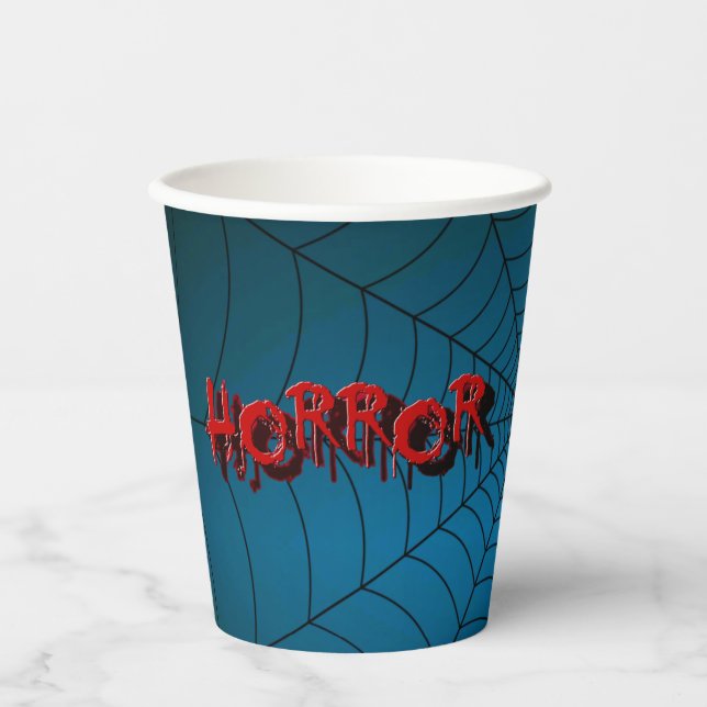 Halloween Party Red Horror Spider Web Blue Scary Paper Cups (Front)