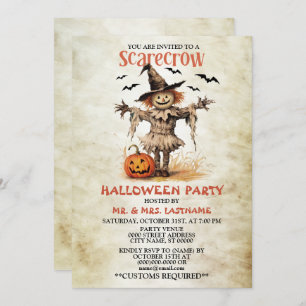 Halloween Party Scarecrow Evil Orange Pumpkin Invitation