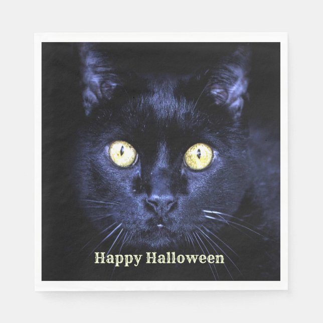 Halloween Party Scary Black Cat Horror Night Napkin (Front)