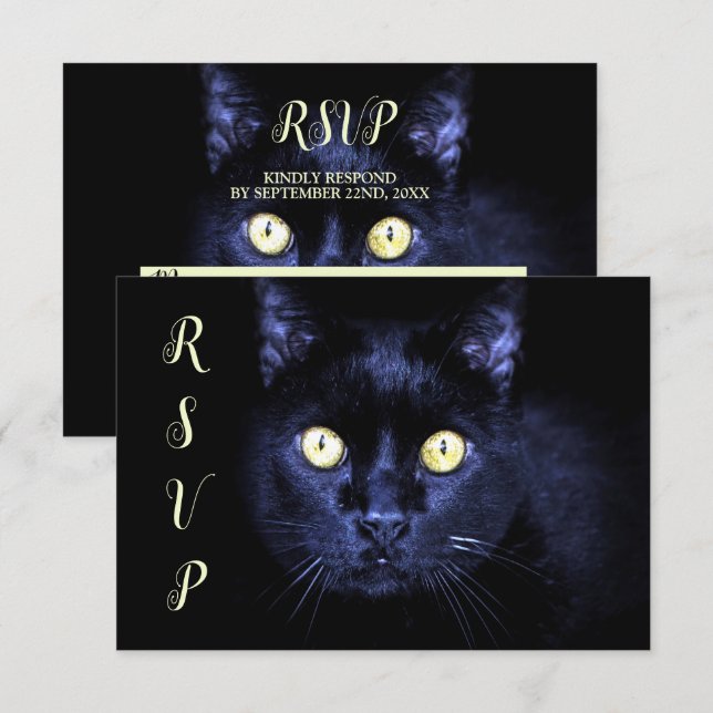 Halloween Party Scary Black Cat Horror Night RSVP Card (Front/Back)