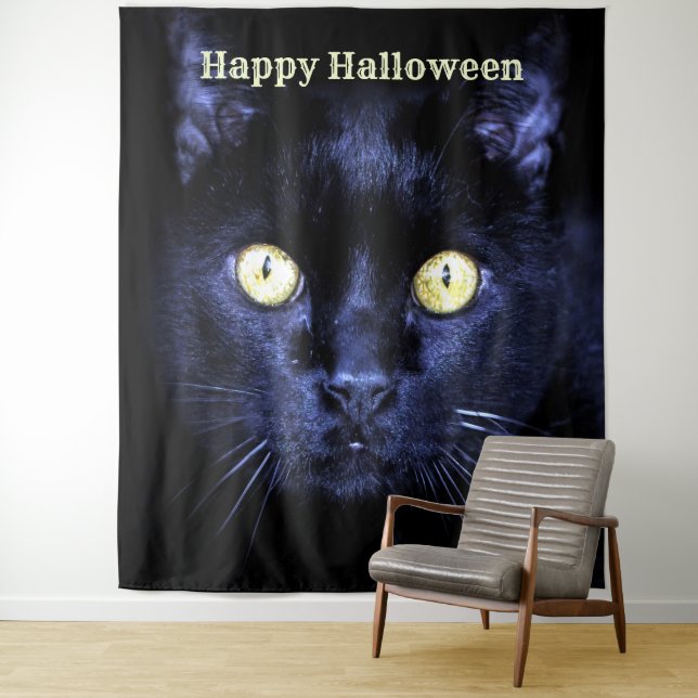 Halloween Party Scary Black Cat Horror Night Tapestry (In Situ)