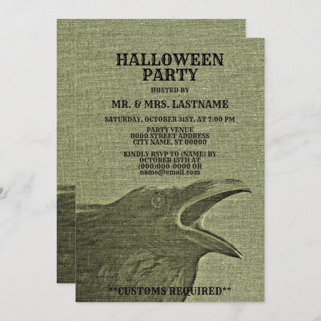 Halloween Party Scary Craw Yellow Green Spooky Invitation (Front/Back)