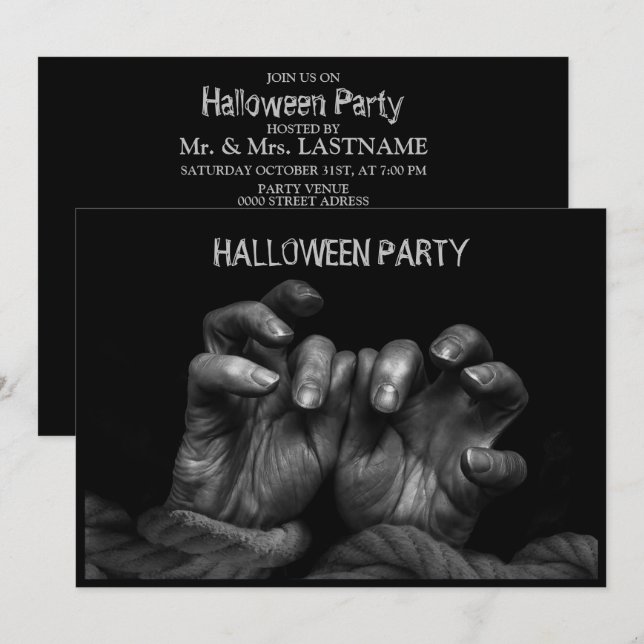 Halloween Party Scary Evil Hands Black Spooky Invitation (Front/Back)