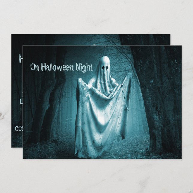 Halloween Party Scary Ghost Dark Blue Night Black Invitation (Front/Back)