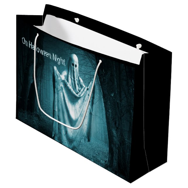 Halloween Party Scary Ghost Dark Blue Night Black Large Gift Bag (Front Angled)