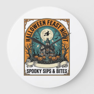 Halloween Party Shirt Spooky Feast Haunted House_1 Large Clock
