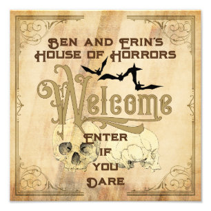 Halloween Party Sign Vintage Skull Bats Typography