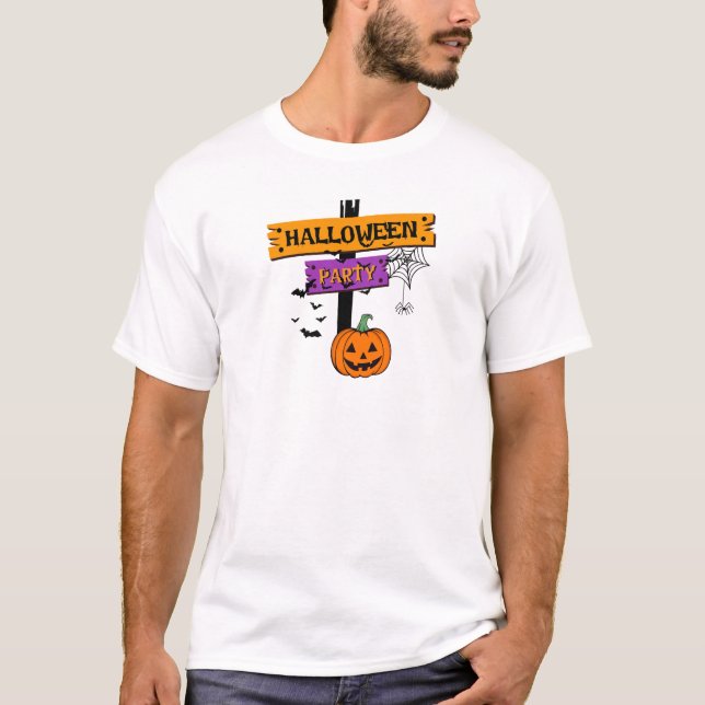 Halloween Party" Signpost & Pumpkin T-Shirt (Front)