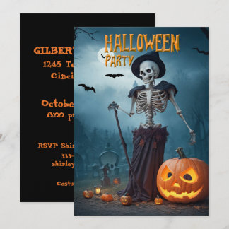 Halloween Party Skeleton and Pumpkins Invitation