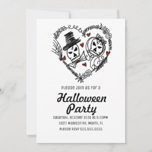 Halloween Party Skeleton Couples Illustration Invitation