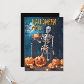 Halloween Party Skeleton holding Pumpkin Invitation