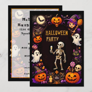 Halloween Party Skeleton with Champagne flute Invitation