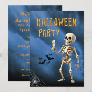 Halloween Party Skeleton with Champagne Invitation