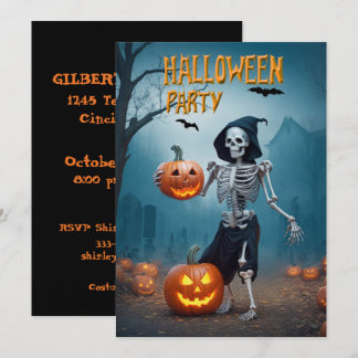 Halloween Party Skeleton with Pumpkins Invitation