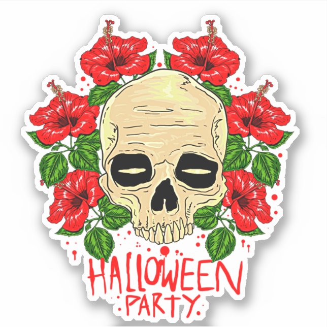Halloween Party Skull Blood Red Flowers Kiss-Cut (Front)