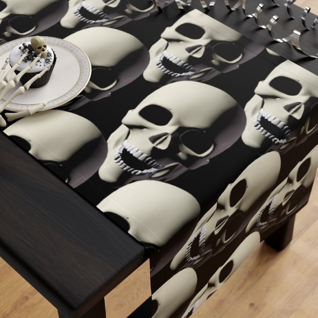 Halloween Party Skull Pattern Black Table Runner (Spooky Halloween Table Runner just for your spooky Halloween table)