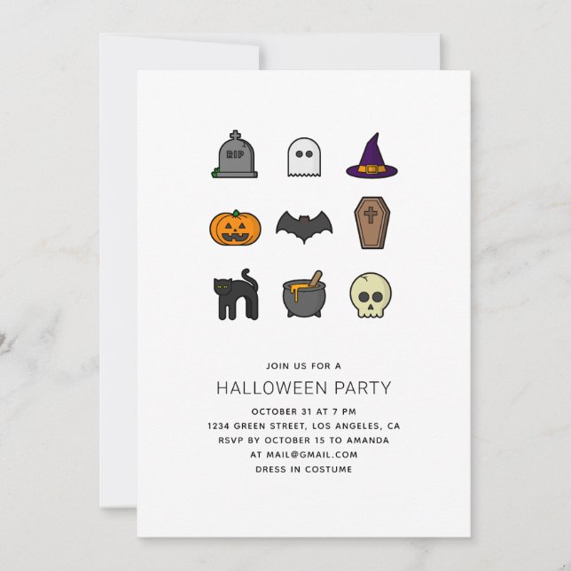 Halloween party. Skull, pumpkin, bat, black cat Invitation (Front)