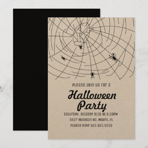 Halloween Party Spider Wed Doodle Kraft Invitation