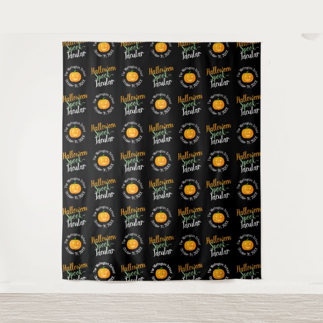 Halloween Party Spooktacular Step Repeat Backdrop Tapestry (Front)