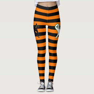 Halloween Party Spooky Cat Cute Ghost Black Orange Leggings