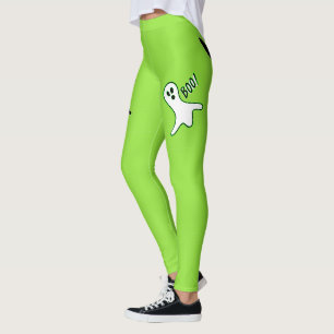 Halloween Party Spooky Cat Cute Ghost Neon Green Leggings