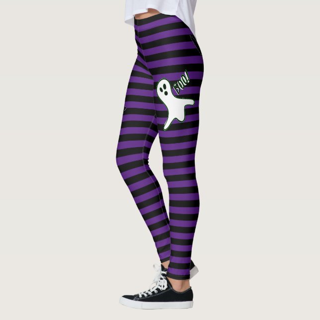 Halloween Party Spooky Cat Cute Ghost Purple Black Leggings (Left)