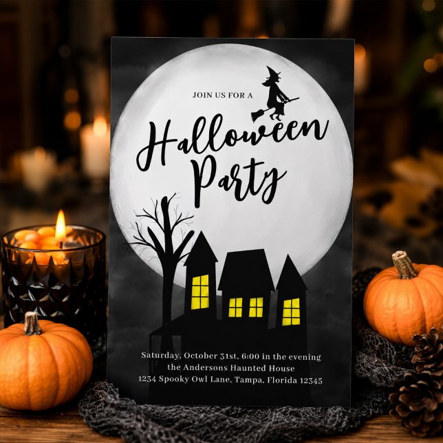 Halloween Party Spooky Haunted House  Invitation (Elegant Halloween party invitation for a spooky haunted house celebration.)
