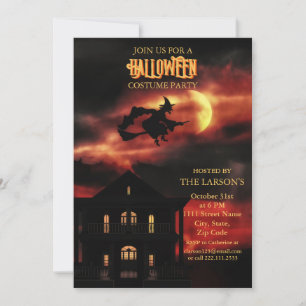 Halloween Party Spooky House and Witch Invitation