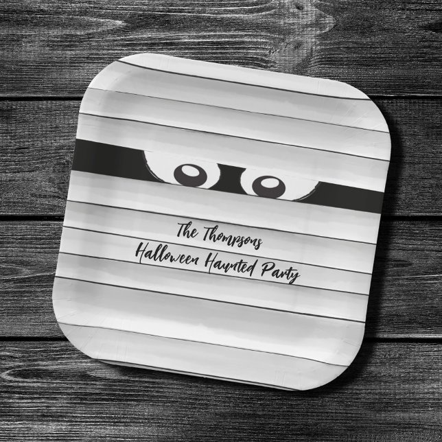 Halloween Party Spooky Mummy Custom Paper Plate (Cute Halloween Mummy Paper Plate.)