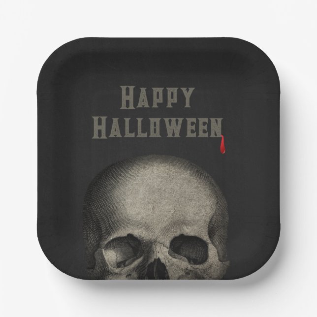Halloween Party Spooky Skull  Paper Plate (Front)