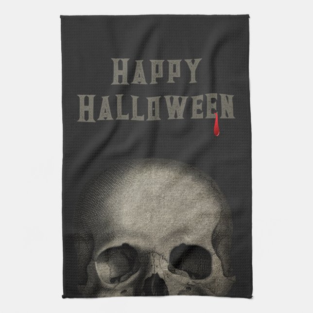 Halloween Party Spooky Skull  Tea Towel (Vertical)