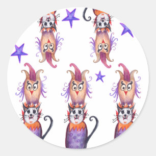 Halloween Party Stciker Cat. Owl Classic Round Sticker