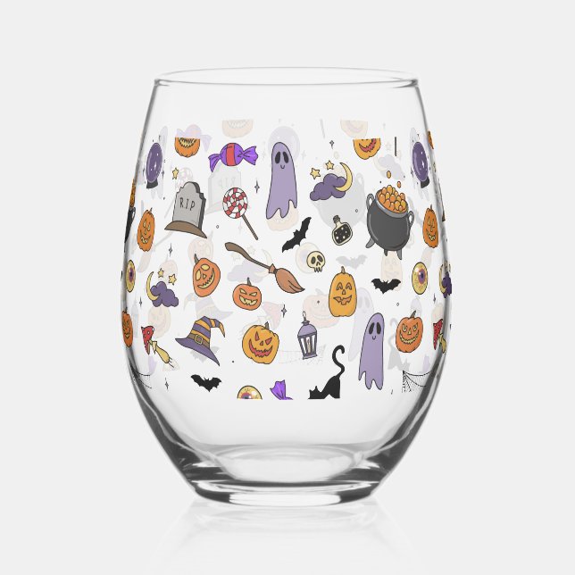 Halloween Party Stemless Wine Glass (Front)